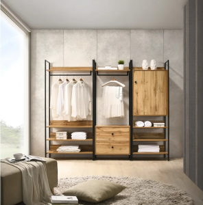Modern 1 Door MDF Wood Wardrobe with Drawers for Single Bedroom