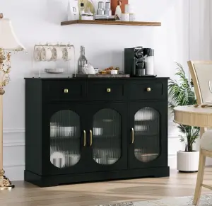 Kitchen Free-Standing Modern Sideboard Buffet Storage Cabinet with Glass Doors and Drawers