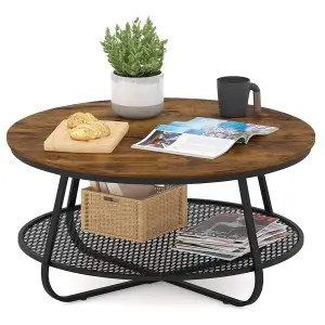 Modern Round Coffee Table with Storage Shelf
