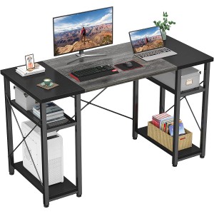 Computer Desk 47 Inch Desk with Shelves, Industrial Wood Office Desk with Storage Shelf, Vintage Study Writing Table for Home Office Work, Room Desk for Gaming Workstation, Black Oak and Black