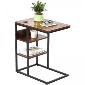 End Table with USB Ports, C Table with Storage Shelf and Charging Station & Power Outlets for Small Spaces, Nightstand Sofa Table for Breakfast