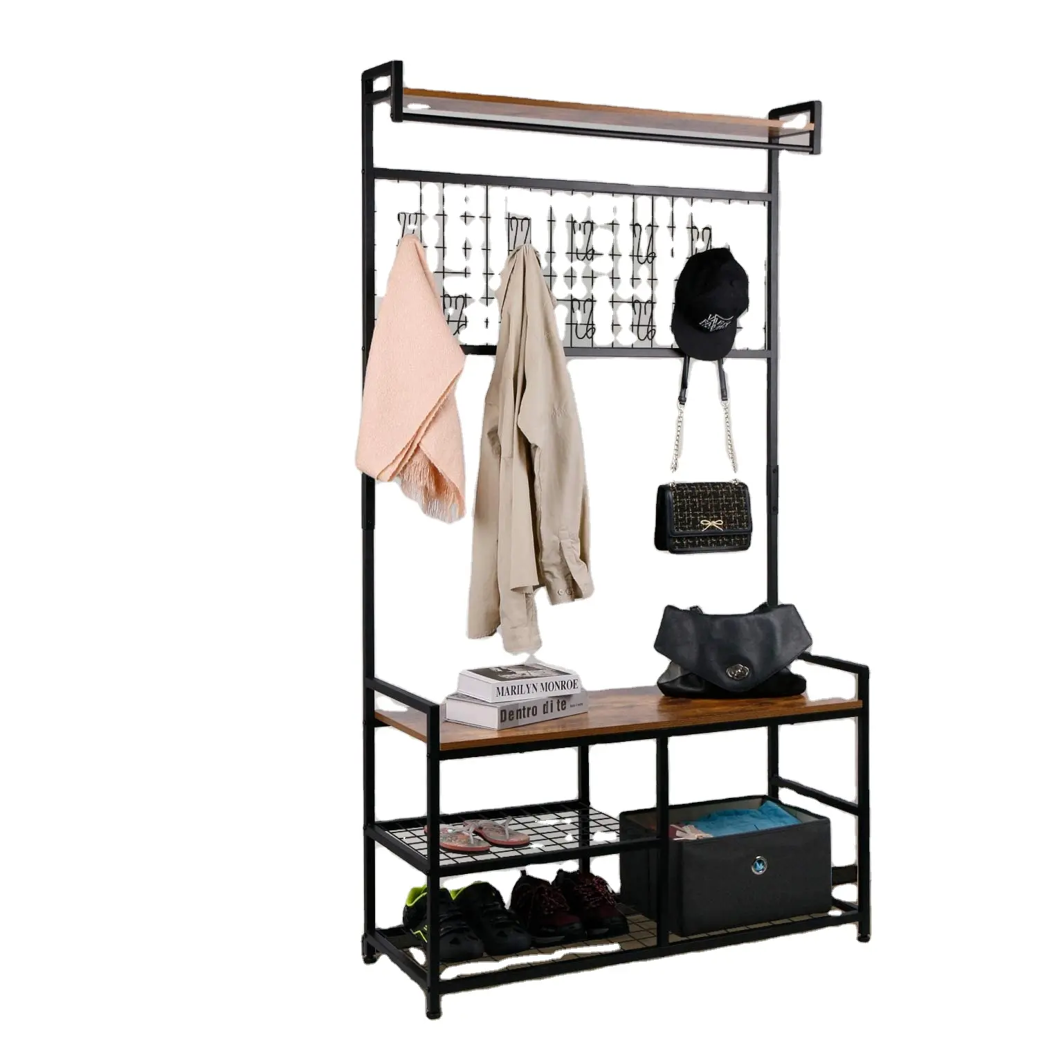 High-quality Entryway Hall Tree with Storage Heavy Duty Coat Rack For Easy Assembly And Suitable For Living Room