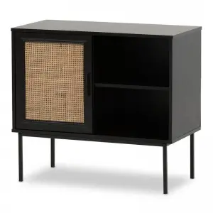 Wood Black Cabinet with Rattan doors