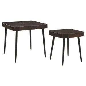 Nesting Metal Side Table,Set of 2,Brass and Walnut Coffee Table