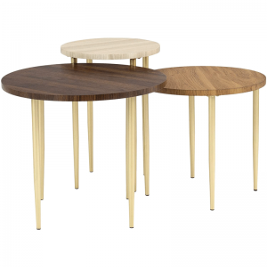 3 Piece Modern Round Nesting Coffee Table Set Living Room Accent Ottoman Storage Shelf, Set of 3, Dark Walnut
